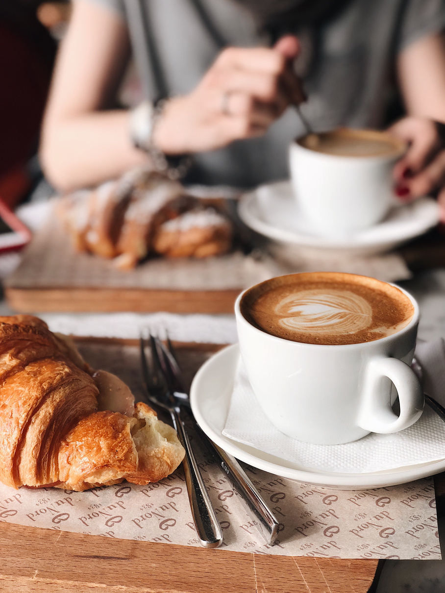 Coffee and Croissant Breakfast in Cafe